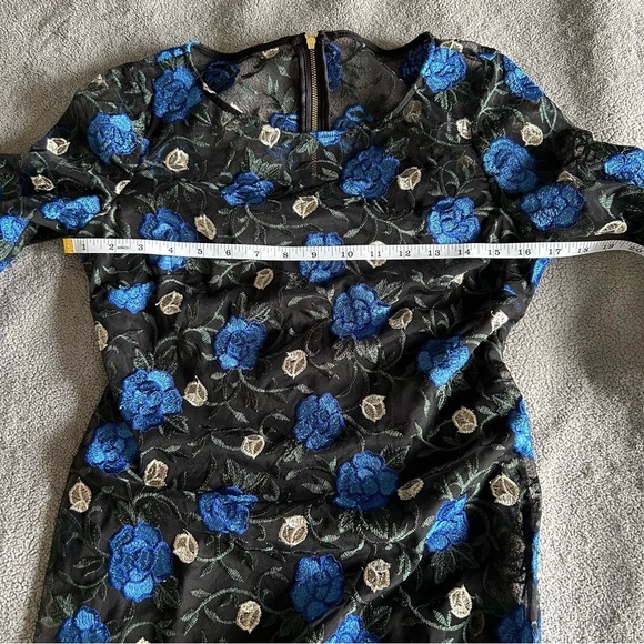 Calvin Klein Blue Ruffled Tiered Fit Bell Sleeve Formal, Cocktail Feminine Dress - Picture 12 of 14